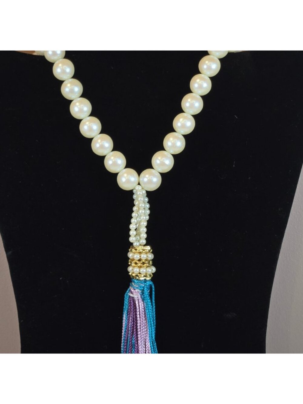 Vintage Cadoro Faux Pearl Tassel Necklace Bold Flapper Statement Jewelry 31 Inch - Picture 6 of 14